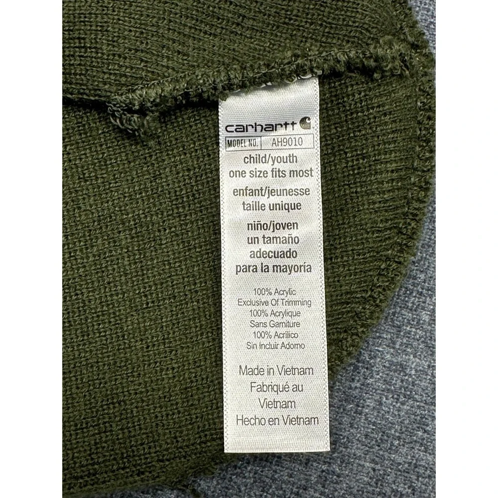 Carhartt Youth Watch Hat Beanie Olive Green Logo Patch AH9010 Ribbed Knit NEW